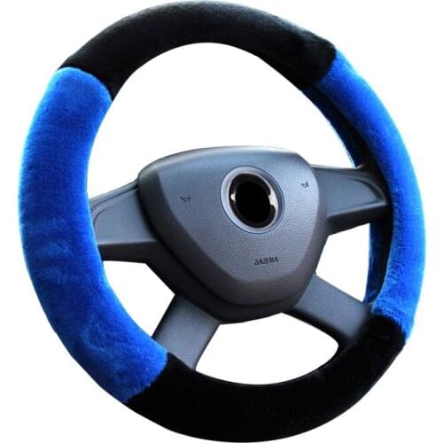 Plush Warm Double Color Matching Car Steering Wheel Cover Wrap Case Suitable For 37-38CM/14.5"-15" Braid On Steering-Wheel Auto