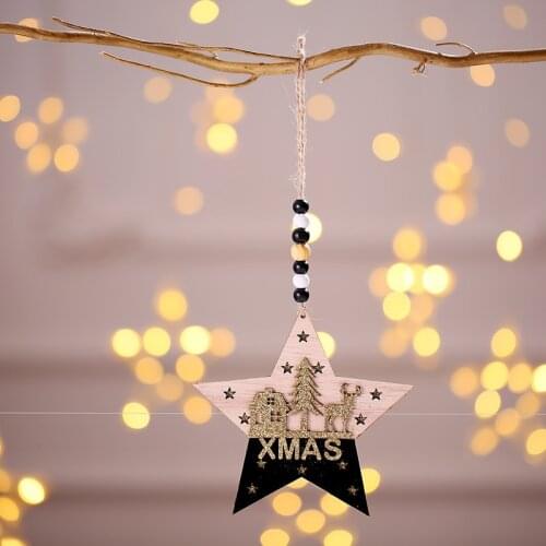 Christmas Star Tree Wooden Pendants Xmas Tree Hanging Ornaments Christmas Decorations for Home Kids Gift Noel Navidad 2021 Decor