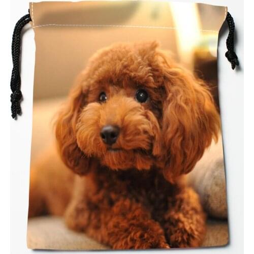 Poodle Dog Animal Drawstring Bags HD Print 18X22CM New Arrival Soft Satin Fabric Resuable Storage Clothes Bag Shoes Bags 12.2