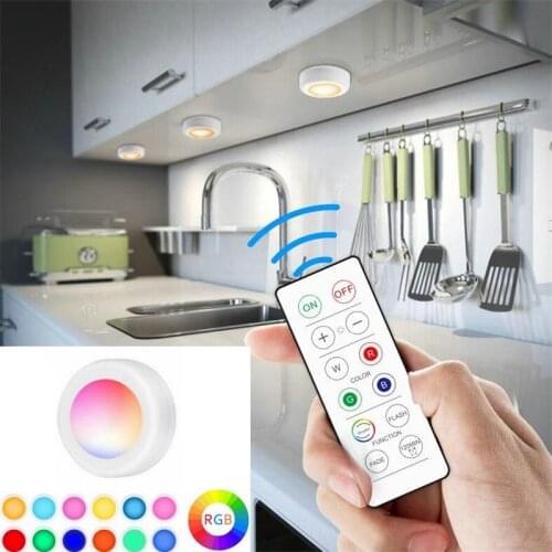 2021 LED Cabinet Light battery RGB Color Puck Lights Dimmable Under Shelf Kitchen Counter Lighting Remote Controller Night Light
