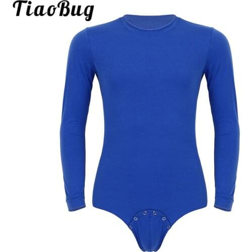 TiaoBug Men One-piece Lingerie Solid Color Long Sleeves Pressed Button Crotch Sexy Bodysuit Adult Baby Romper Pajamas Nightwear