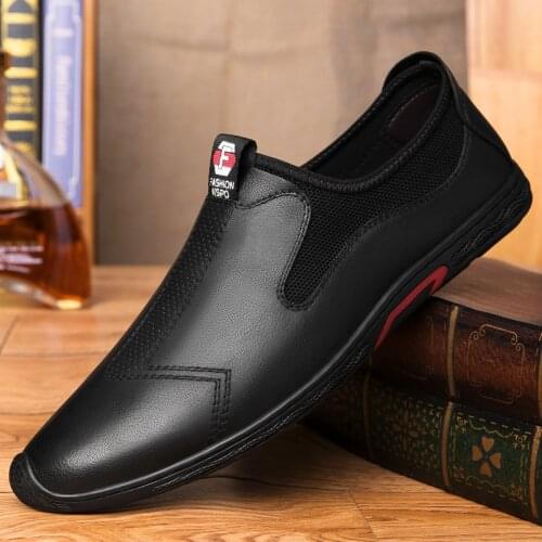 Genuine Leather Shoes Mens Spring Autumn Breathable British Men Business Casual Loafers Shoes Soft Sole All-Match Mens Shoes