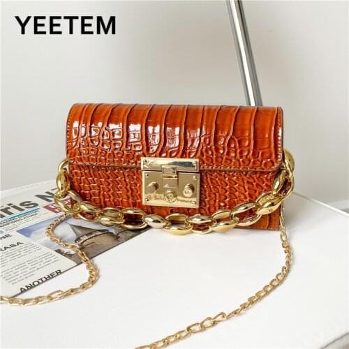 Women Bags 2021 Spring New Luxury Imitation Crocodile Leather Texture Fashion One-shoulder Chain Small Square Bag Messenger Bag