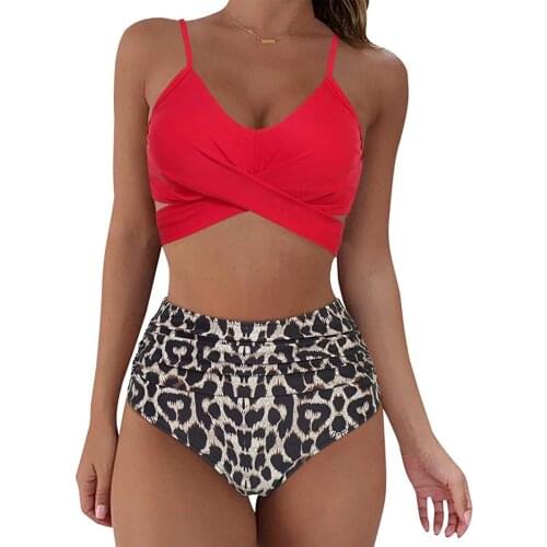 Women Two-piece Bikini Sets Swimming Clothes Set Printed Backless Tops and High Waist Shorts Swimsuit Bathing Suit Swimwear