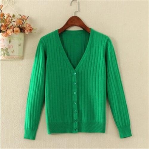 2018 Women elegant v-neck Long Sleeve casual Cardigan Coat female solid color stripe Shawl Single row Knitting Sweater ZY4350