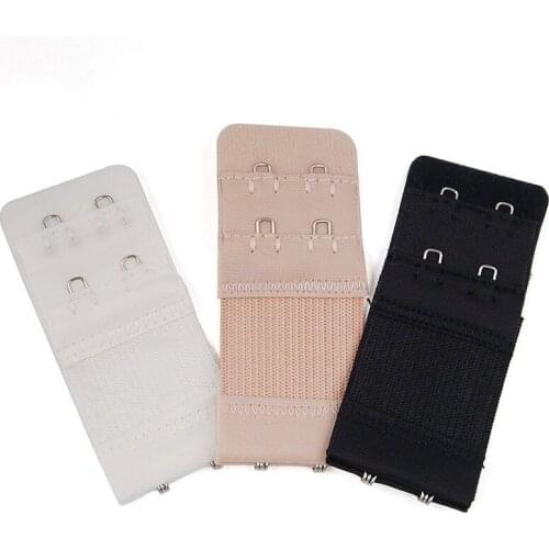 Women Strap Extender Strap 2 Rows 2 Hooks Nylon Clasp Strap Bra Extension Intimates Accessories White/Black/ Nude Flexible