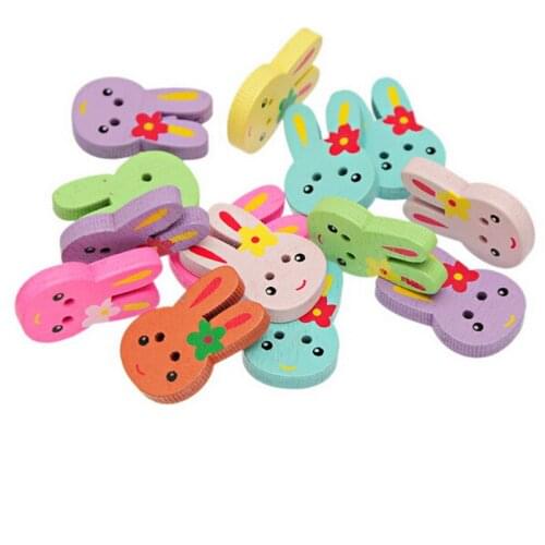 100PCS* Wooden Buttons Charm Rabbit Pattern Mixed Fit Sewing and Scrapbook NEW For DIY 7NK38