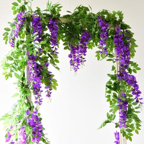 2M Wisteria Artificial Flowers Vine Garland Wedding Arch Decoration Fake Plants Foliage Rattan Trailing Faux Flowers Ivy Wall
