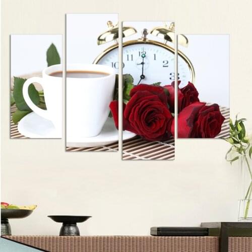 4 Panels Modern Wall Painting Coffee Kitchen Still Life Home Decorative Art Picture Prints On Canvas HD image