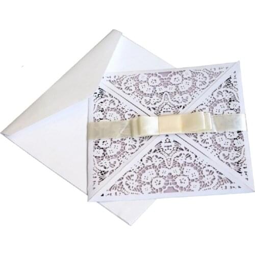 50pcs White Square Hollow Lace Leaf Birthday Party Invitations Business invites Laser Cut Christmas Thanksgiving Greeting Cards
