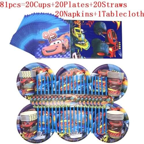 Baby Shower Blaze Monster Machines Decorate Cups Plates Kids Boys Favors Napkins Straws Happy Birthday Party Tablecloth 51/81pcs