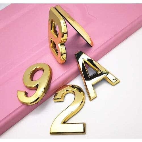 7CM 3D Mirror Gold Digital House Number Electroplating Plastic 0-9 A-Z Room Number & Letters Sign Label Home Door Plate Hardware