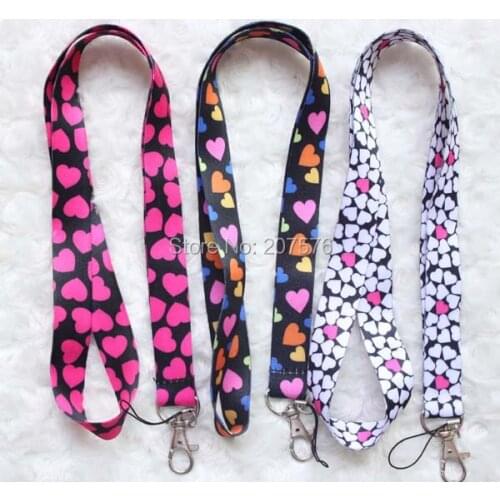 Free Shipping 50pcs Love heart shape Badge Lanyard for Keys holders Mobile Phone Neck Straps Lovely Gift H-51