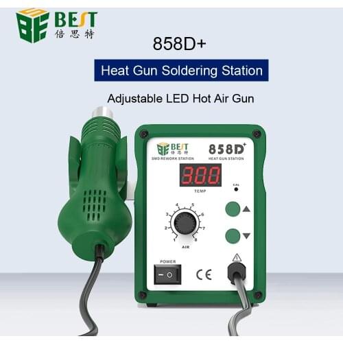 BST-858D+ Hot Air Gun Soldering Desoldering Lead-Free Spiral Heat Gun Rework Station LED Digital Display For iPhone Phone Repair