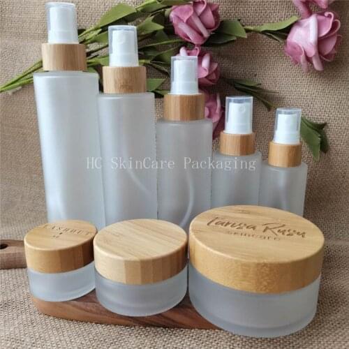 Atomizer Spray Bottle 30ml 50ml 100ml 120ml Frosted New Type Glass Empty Spray Bottle Bamboo Cap Skin Care Liquid Container