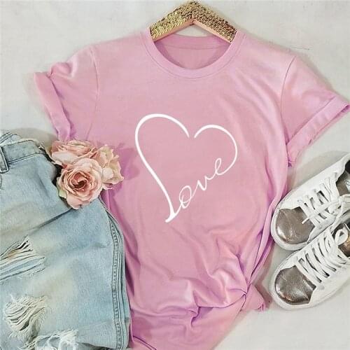 Plus Size S-5XL TShirt New Love Heart Print T Shirt Women Shirts 100%Cotton O Neck Short Sleeve Tees Summer Tops Funny T Shirts