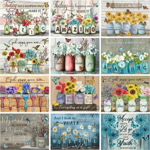 Huacan Diamond Mosaic Flower Vase Full Square/round Diamond Painting Sunflower Daisy Embroidery Butterfly Home Decor