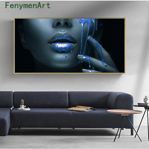 Golden Lip Liquid Canvas Painting Modern Wall Art Nordic Wall Art Sexy Woman Pictures For Living Room Decor