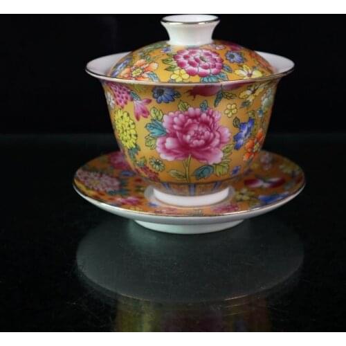 Chinese Old Porcelain Multicolour Floral Pattern Cover A Bowl Tea Bowl