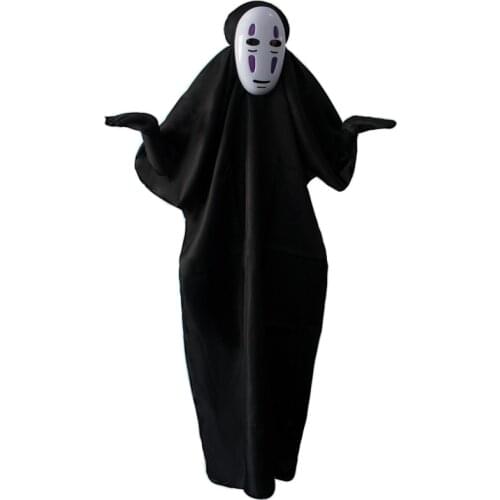 Popular Cosplay No Face Man Spirited Away Costume with Mask Gloves for Halloween Costume Anime Miyazaki Hayao Faceless Cloak