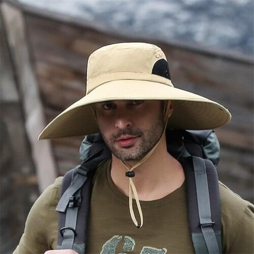 Summer Bucket Hat Cowboy Men Outdoor Hiking Sun Protector Hat Breathable Panama Cap Large Wide Brim Folding Anti UV Fishing Hats