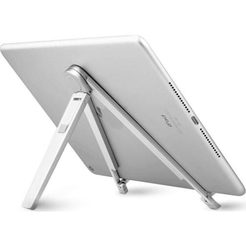 New 2in1 Mini Portable Metal Holder Tablet Cellphone Laptop Stand Folderable Variable Silver Pad For 4-13.9'' School Home Office