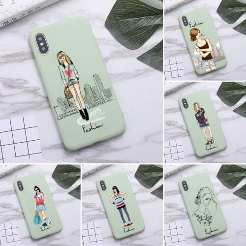 Parisian fashion girls Phone Case for iPhone 12 mini 11 Pro Max X XR XS 8 7 6s Plus Candy green Silicone Cases