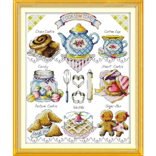 Joy Sunday Tea Cake Counted Cross Stitch Fabric 14CT Printed Canvas Embroidery Cross Stitch DMC Cross Stitch Kit Home Decor Gift
