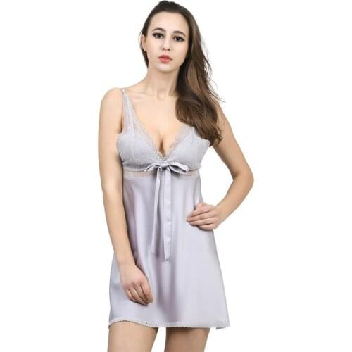 Solid Satin Chiffon Women Nightgowns Sexy Lace Sleepshirt Summer Nightdress Chemises Nightshirt Sleepwear Nightwear Slips