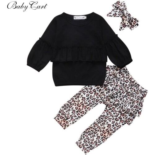 Autumn Winter Toddler Kids Baby Girls Clothes Tracksuit Sets Pink Long Sleeve Leopard Tops Long Pants Outfits