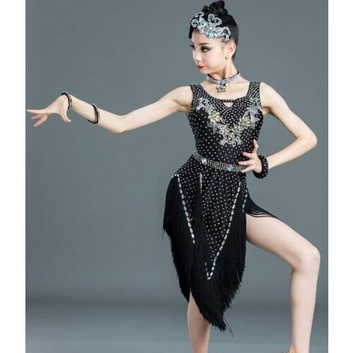 Latin Dance Competition Dress Female ChildrenS New Performance Suit With Rhinestone High-End Summer Sleeveless Fringe Dress 516
