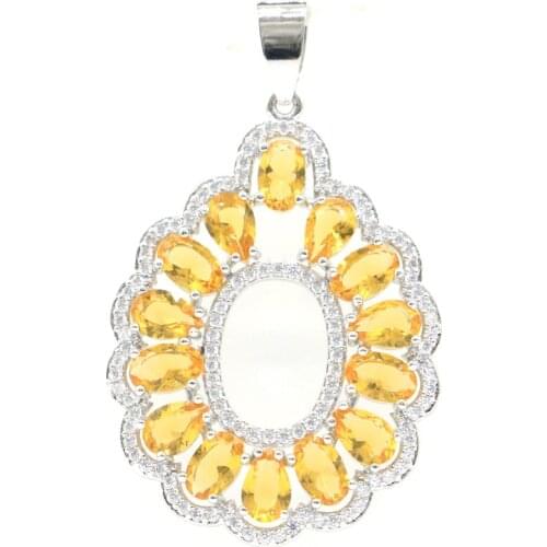 45x28mm Elegant Long Big Golden Citrine Rhodolite Garnet White CZ 925 Sterling Silver Pendant for Women
