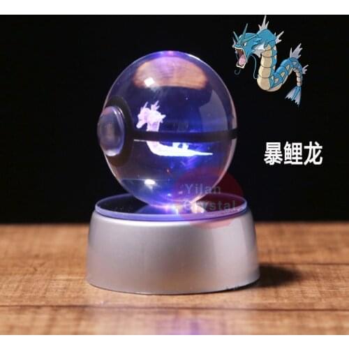 Pokemon Monster Model Gyarados Pokeball Engraving Crystal Ball with LED Light Toys for Children