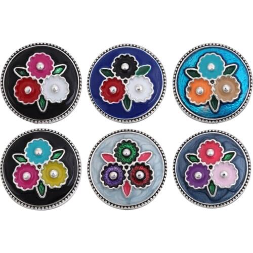 5pcs/lot New DIY 18mm Snap Button Oil Painting Flower 18mm Metal Snap Buttons Fit 18mm Snap Button Bracelet