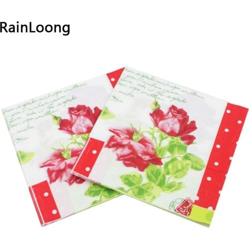 [RainLoong] Floral Rose Paper Napkin Red Flower Event & Party Tissue Printed Napkin Supply Decoration 33*33cm 1 pack