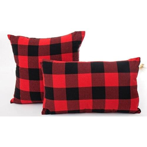 Christmas Red-black Plaid Soft Pillow Cover Case Cushion Sofa Bed Car Cafe Decor