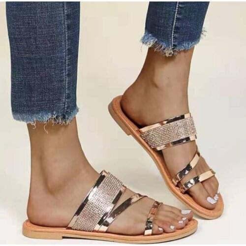 Casual Solid Crystal Slaps Women Roman Plus-size Flat Slippers Shoes For Woman Bohemian Style Womens Summer Footwear Flip Flops