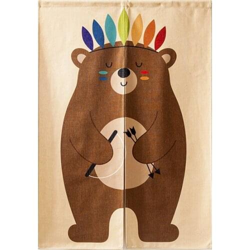 Nordic Cartoon Animal Bear Door Curtain Linen Tapestry Study Home Decor Bedroom Kitchen Noren