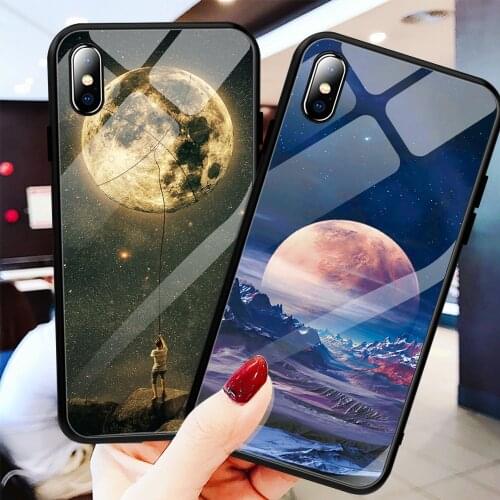 Glass Case For iPhone XS Max XR X 11 12 Pro Max Case Silicon Slim Tempered Glass Starry sky For iPhone 8 7 Plus 6 6s Plus 12Mini