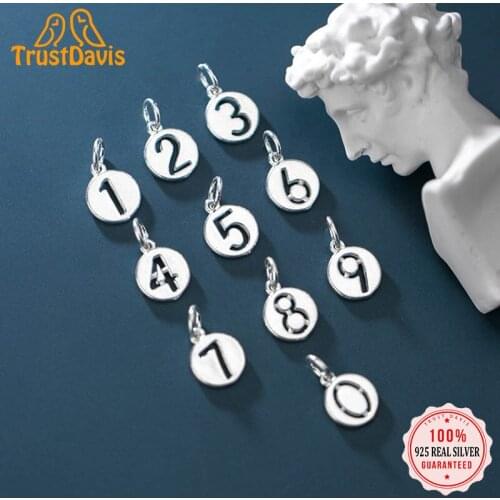 Trustdavis Real 925 Sterling Silver Fashion Sweet Numbers Round Charm Pendant Handmade DIY Accessories Jewelry Wholesale DZ161