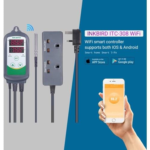 Inkbird Smart Thermostat Dual Relay Temperature Controller ITC-308-WIFI Supports IOS & Android for Greenhouse,Terrarium,Carboy