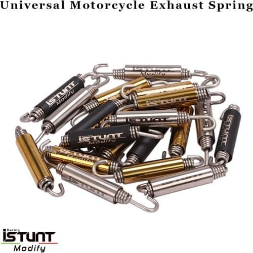 ISTUNT 2PCS Universal Motorcycle Exhaust Spring Hooks Stainless Steel Front Middle Link Pipe Rotatable Metal Springs Laser Marke
