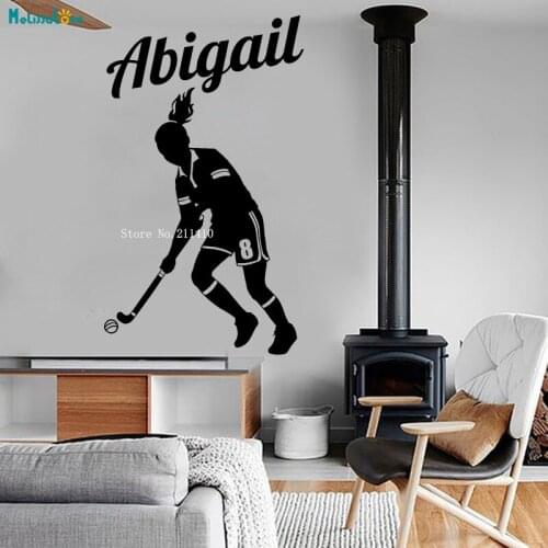 Custom Girl Name Field Hockey Player Wall Sticker Home Decoration for Living Room Bedroom Personalized Vinyl Art Decal YT992