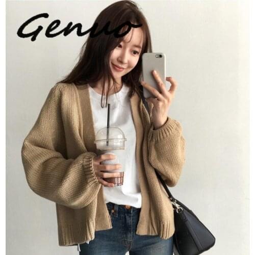 Knitted Women Autumn Sweater 2019 Winter Women Jacket Korea Loose Casual Lazy Thick Warm Knit Short Cardigan Sweater Student