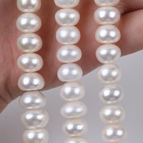 High Quality Big Size 12-15mm White Cultured Freshwater Button Pearl Strand Centre Hole Grade AAA For Jewelry Making