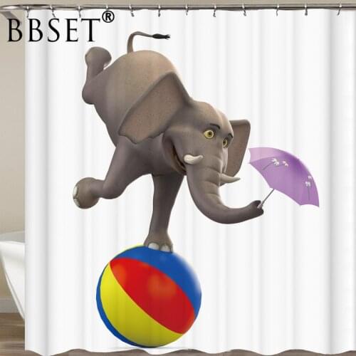 Animal Shower Curtain Elephant Holding Umbrella on The Ball Pattern Waterproof Multi-size Cortina De Bano Bathroom Decor