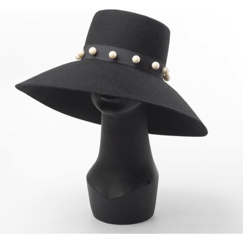 01812-HH8140 % wool high top black hat pearl leisure lady fedoras cap women PANAMA hat