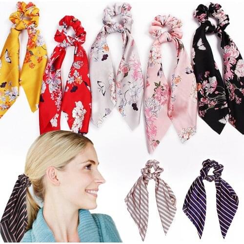 Floral Satin Scrunchies Women Elastic Hair Bands Ties Scarf Woman Scrunchy Hairbands Turban Head Wrap Hair Accessories Headwear