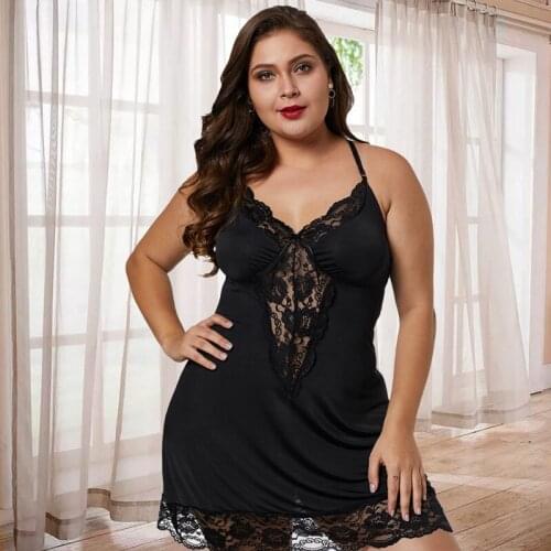 Plus size women`s nightdress lace suspenders ice silk new sexy pajamas femme lingerie set ladies clothes S-3xl 4xl 5xl