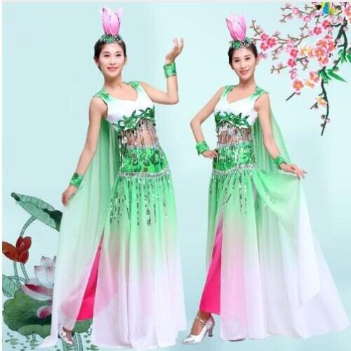 0189)Fashion Chinese folk dance costumes lotus fan yangko dance performance classical dance stage performance flower dance wear